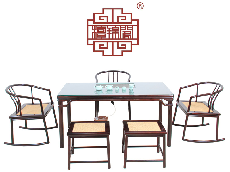 简朴•摇椅茶桌六件套（藤席）